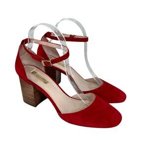 Louise-Et-Cie Women Idina Pump 8.5 Red Suede Block Heel Ankle Strap Mary Jane